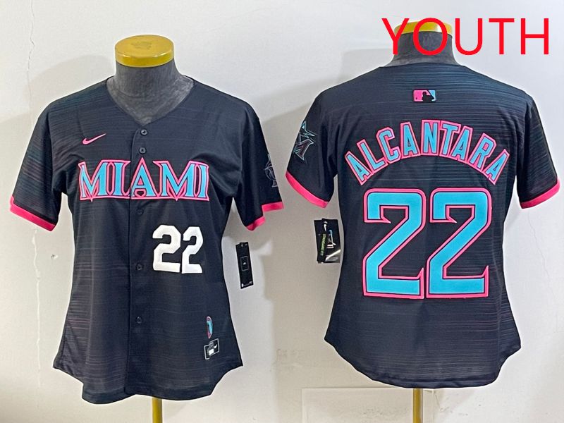 Youth Miami Marlins #22 Alcantara Black Joint Name Nike MLB Jersey style 2->women mlb jersey->Women Jersey